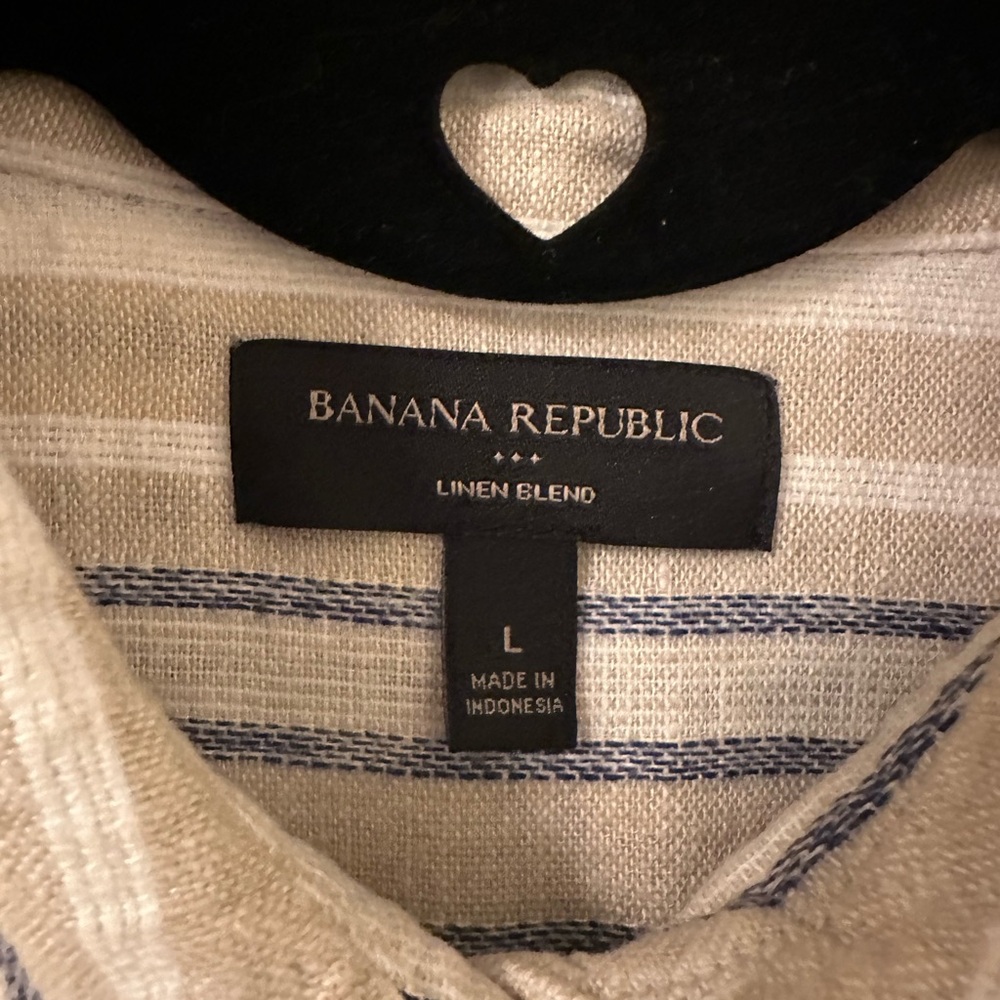 BANANA REPUBLIC Perfect Linen Striped Shirt | Blue Tan White | L - Picture 4 of 4